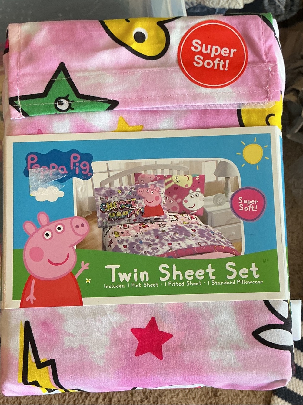Peppa Pig Pink Bedding Set with Multicolor Stars